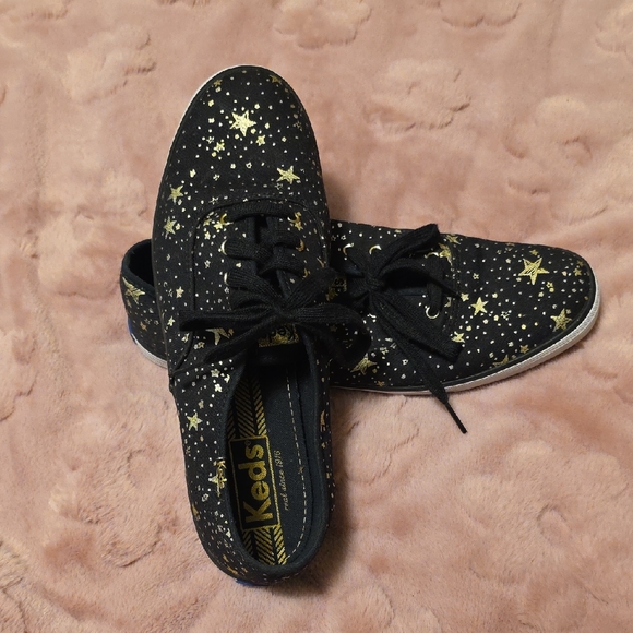 Keds Shoes - Keds Kids Black Sneakers with Gold Stars